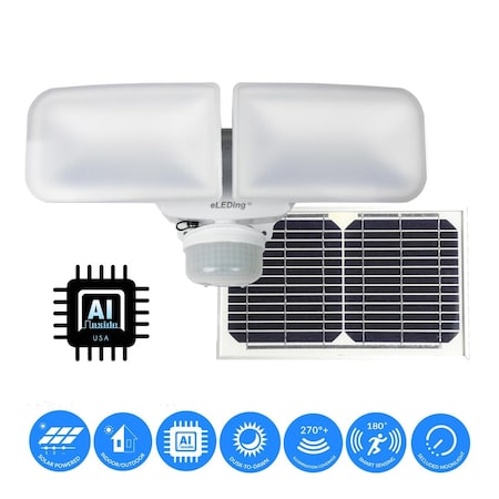 Eleding 10W 180 deg Ivory Motion Activated Outdoor Integrated LED Flood Light w/AI Smart Solar Powered EE828WAI